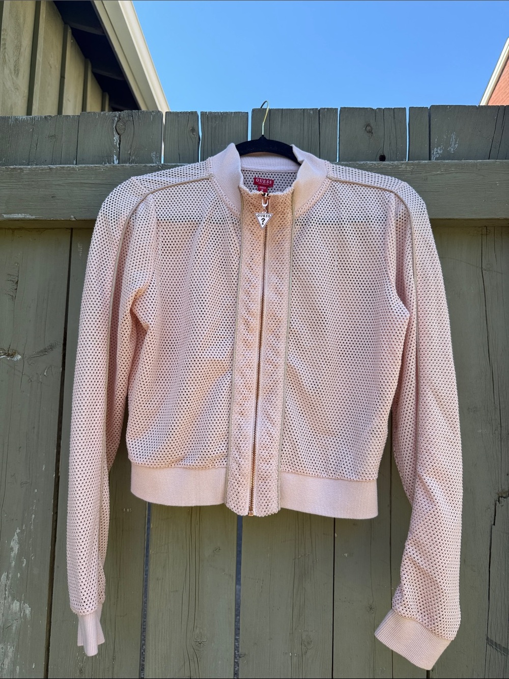 GUESS Mesh Zip Bomber Track Jacket in light pink